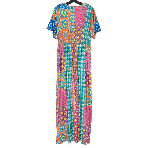 Maxi Dress Patchwork Boho Hippie Psychedelic Retro 70s Festival Colorful Medium - Picture 2 of 6